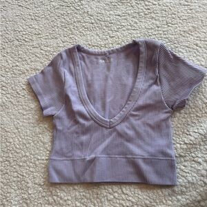 Garage Purple Ribbed V-Neck Crop Top